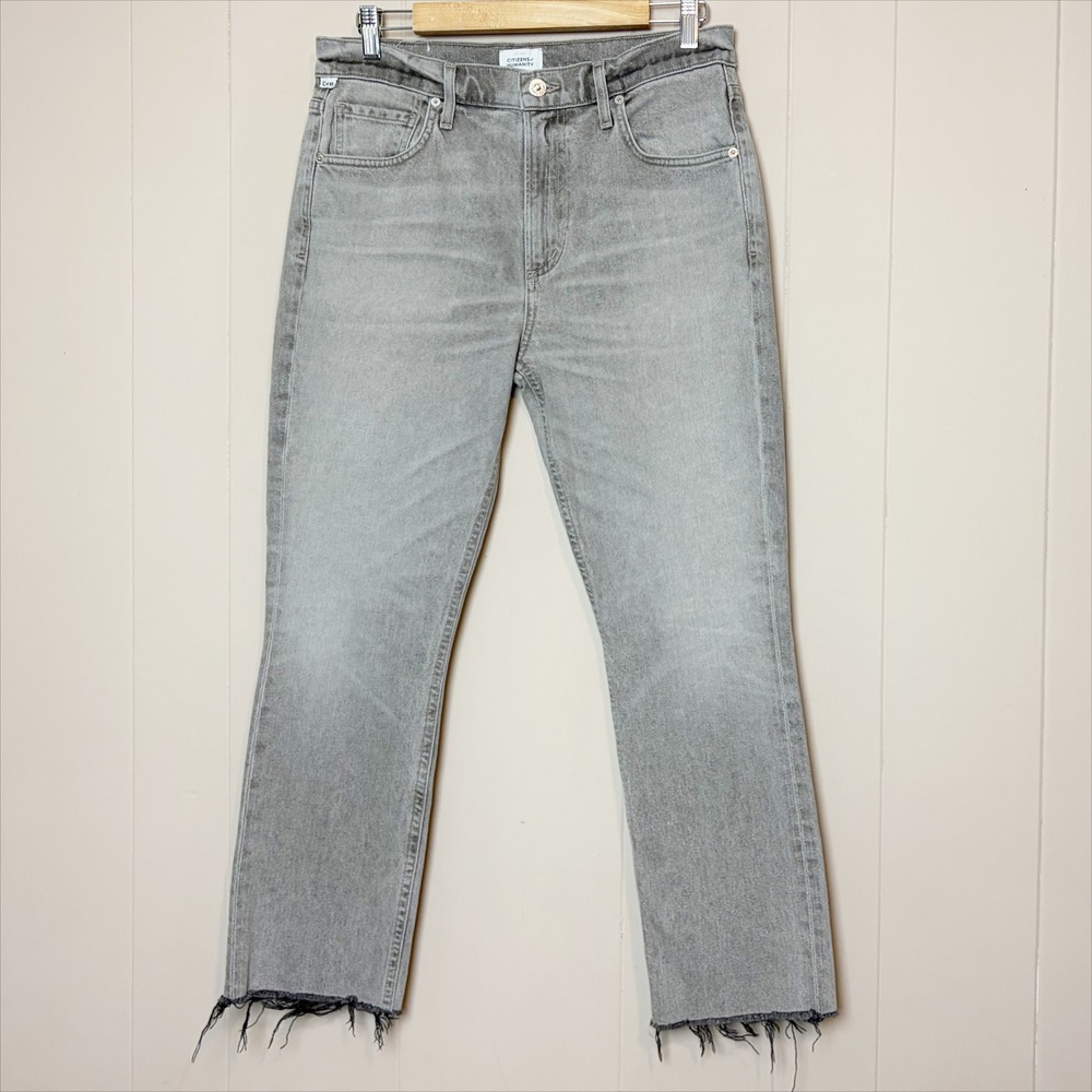 Citizens of Humanity Isola Straight Cropped Jeans 28 Faded Grey Raw Hem Frayed - Picture 3 of 10